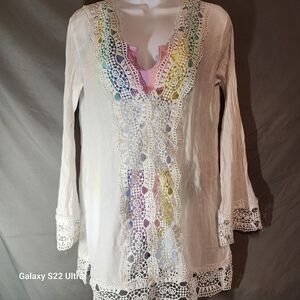 TiniBikini White Crochet Trim Swim Coverup